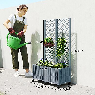 Outsunny Planter Box with Trellis, Self Watering Wheeled Garden Bed,