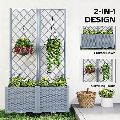 Outsunny Planter Box with Trellis, Self Watering Wheeled Garden Bed,