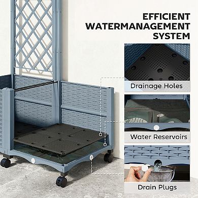 Outsunny Planter Box with Trellis, Self Watering Wheeled Garden Bed,