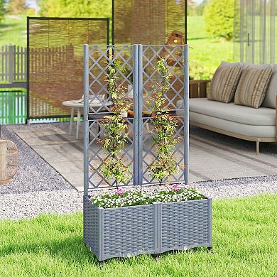 Outsunny Planter Box with Trellis, Self Watering Wheeled Garden Bed,