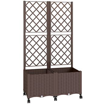 Outsunny Planter Box with Trellis, Self Watering Wheeled Garden Bed