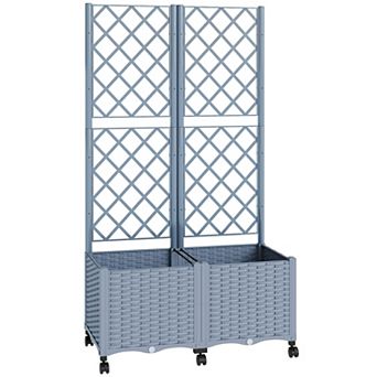Outsunny Planter Box with Trellis, Self Watering Wheeled Garden Bed,