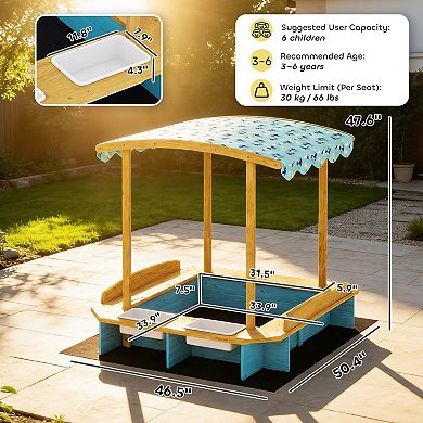 Qaba Wooden Sandbox with Dinosaur Print Canopy, 50inch x 47inch