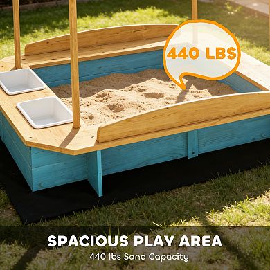 Qaba Wooden Sandbox with Dinosaur Print Canopy, 50inch x 47inch