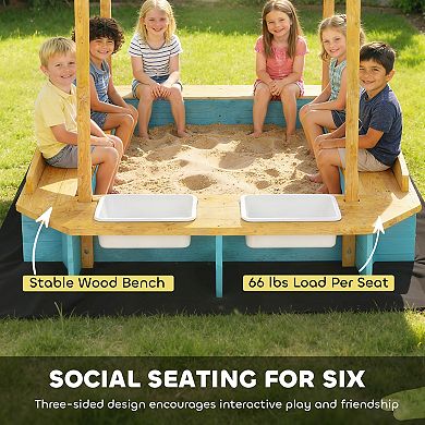 Qaba Wooden Sandbox with Dinosaur Print Canopy, 50inch x 47inch