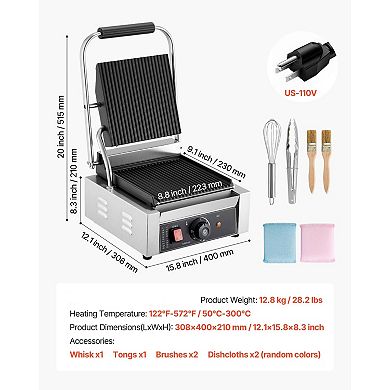 Compact Multifunction Panini Grill for Home or Small Kitchen Use, Non-Slip Feet