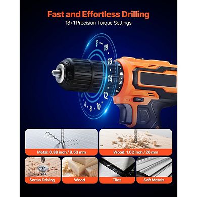 Cordless Drill Driver with Dual Speed, LED Light, and Ergonomic Handle
