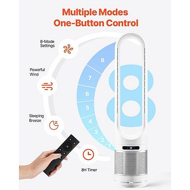 Bladeless Tower Fan with HEPA Filter, 8 Speeds, Remote Control