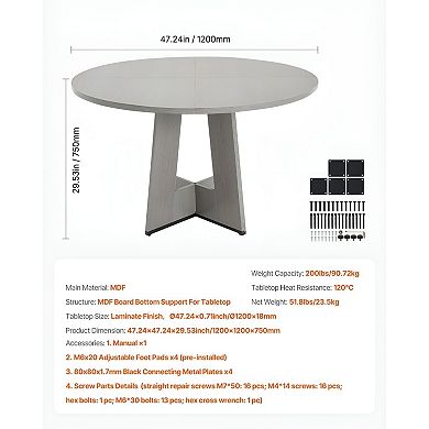 Compact Round Dining Table for Apartment or Home Office, Seats 46