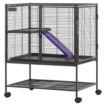 Ferret Cage with Ramp, Rolling Wheels, and Storage Shelf