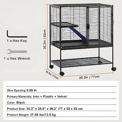 Ferret Cage with Ramp, Rolling Wheels, and Storage Shelf