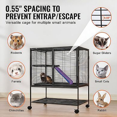 Ferret Cage with Ramp, Rolling Wheels, and Storage Shelf