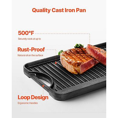 Cast Iron Griddle and Grill 20" Flat and Ridged Surface for Family Meals
