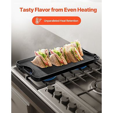 Cast Iron Griddle and Grill 20" Flat and Ridged Surface for Family Meals