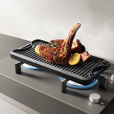 Cast Iron Griddle and Grill 20" Flat and Ridged Surface for Family Meals