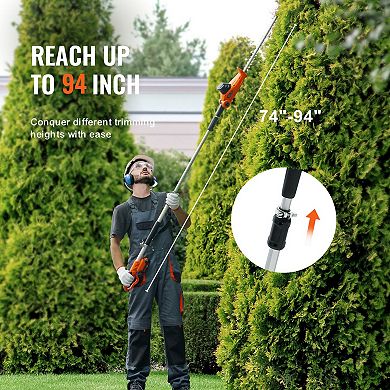 Cordless Battery Hedge Trimmer with 7494" Telescoping Pole and Safety Switches
