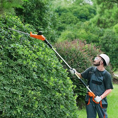 Cordless Battery Hedge Trimmer with 7494" Telescoping Pole and Safety Switches