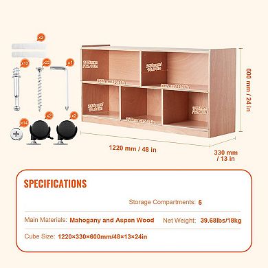 5-Compartment Wood Cubby Storage Cabinet for Bedroom or Classroom