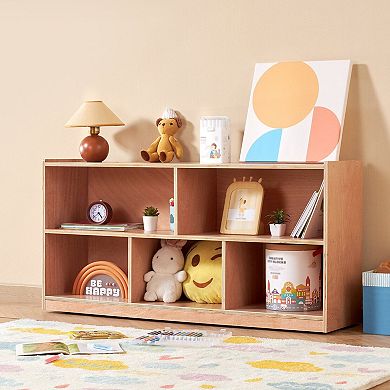 5-Compartment Wood Cubby Storage Cabinet for Bedroom or Classroom