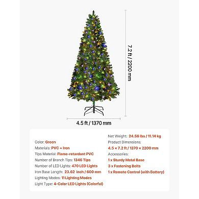 Prelit Artificial Christmas Tree with Multicolor LED Lights and Remote