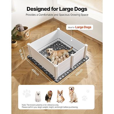 Adjustable Dog Whelping Box with Non-Slip Waterproof Pee Pad Included