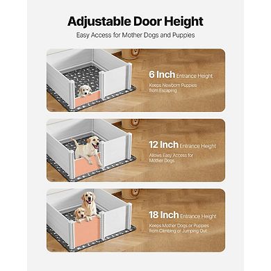 Adjustable Dog Whelping Box with Non-Slip Waterproof Pee Pad Included