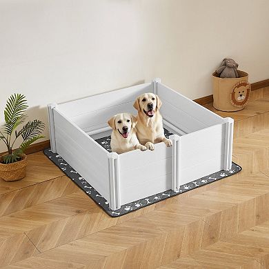 Adjustable Dog Whelping Box with Non-Slip Waterproof Pee Pad Included