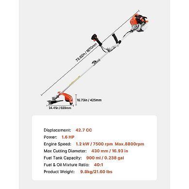 Gas String Trimmer and Brush Cutter 42.7CC for Lawn Edging and Overgrown Areas