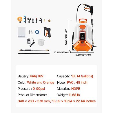 Battery-Powered Backpack Sprayer 18V 4Ah with 090 PSI Adjustable Pressure