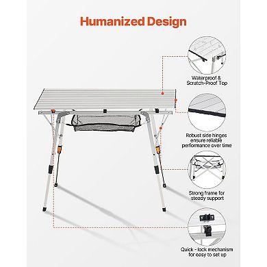 Adjustable Folding Camping Table 35 in for Picnics, Tailgates, RVs, and Outdoor Use