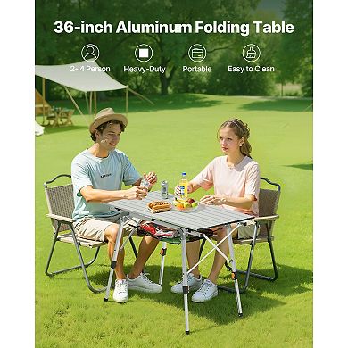 Adjustable Folding Camping Table 35 in for Picnics, Tailgates, RVs, and Outdoor Use