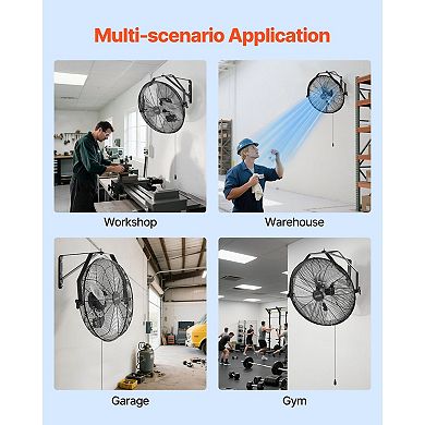 Industrial Wall Mount Fan with 3 Speeds, Adjustable Head