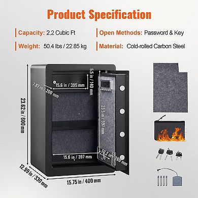 Biometric Lock Safe with Fingerprint Reader, Keypad, and Key Access