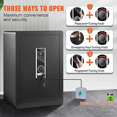 Biometric Lock Safe with Fingerprint Reader, Keypad, and Key Access