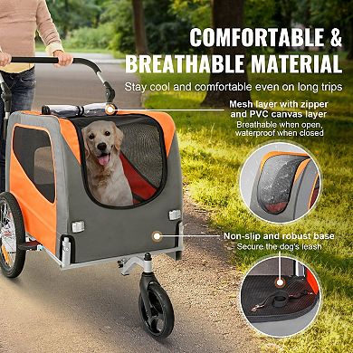 Dog Bike Trailer Convertible to Stroller with Adjustable Handle
