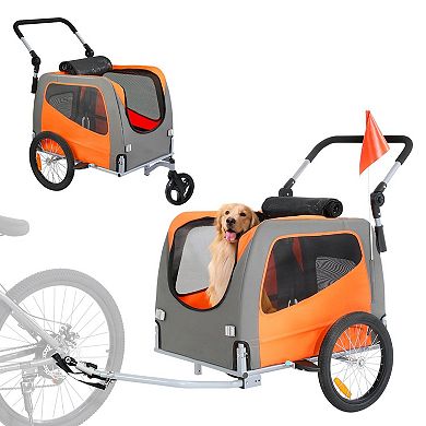 Dog Bike Trailer Convertible to Stroller with Adjustable Handle