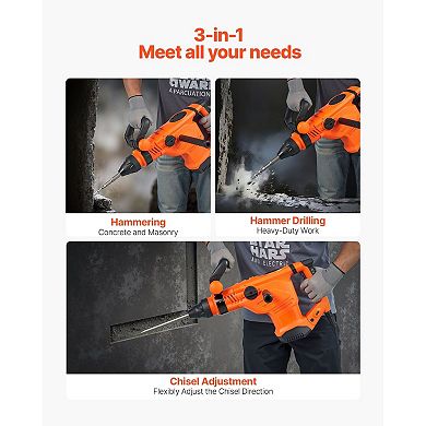 Hammer Drill Kit with Bit, Chisel, Carbon Brushes, and Wrench