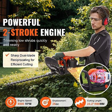Gas-Powered Hedge Trimmer for Shrubs and Hedges with Adjustable Cutting Head