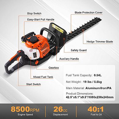 Gas-Powered Hedge Trimmer for Shrubs and Hedges with Adjustable Cutting Head