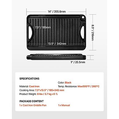 Cast Iron Griddle and Grill Flat and Ridged Surface for Family Meals