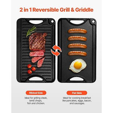 Cast Iron Griddle and Grill Flat and Ridged Surface for Family Meals