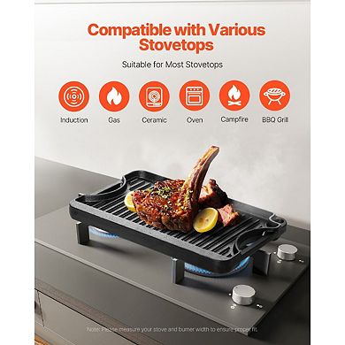 Cast Iron Griddle and Grill Flat and Ridged Surface for Family Meals