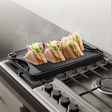 Cast Iron Griddle and Grill Flat and Ridged Surface for Family Meals