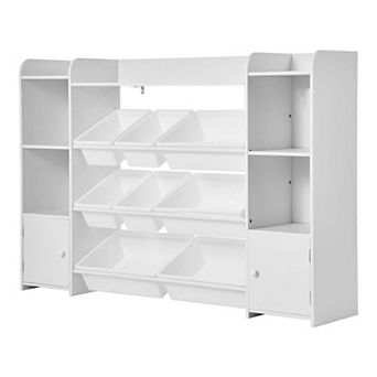 Multi-Functional Storage Organizer with 8 Slanted Bins, 4 Shelves, and 2 Cabinets