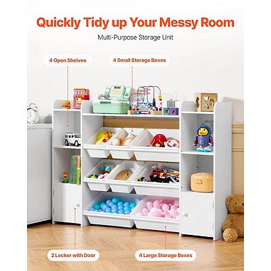 Multi-Functional Storage Organizer with 8 Slanted Bins, 4 Shelves, and 2 Cabinets