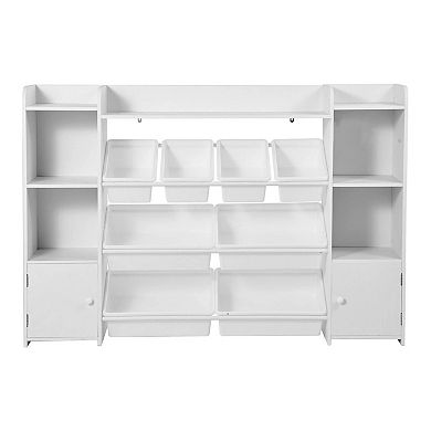 Multi-Functional Storage Organizer with 8 Slanted Bins, 4 Shelves, and 2 Cabinets