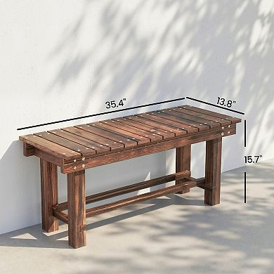 Outsunny Wooden Garden Bench 0.8inch Seater 35.4inch, Carbonized Wood