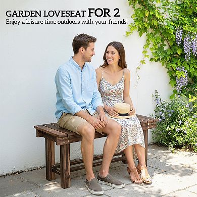 Outsunny Wooden Garden Bench 0.8inch Seater 35.4inch, Carbonized Wood