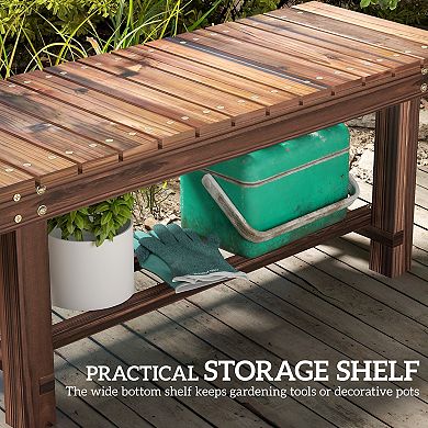 Outsunny Wooden Garden Bench 0.8inch Seater 35.4inch, Carbonized Wood