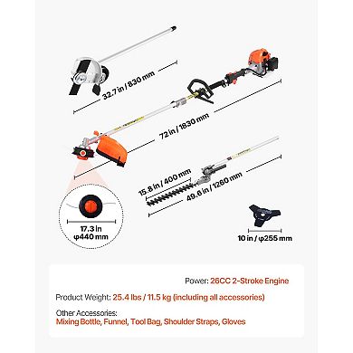 Gas Hedge and Yard Trimmer with Adjustable Head, Edger, and Brush Cutter